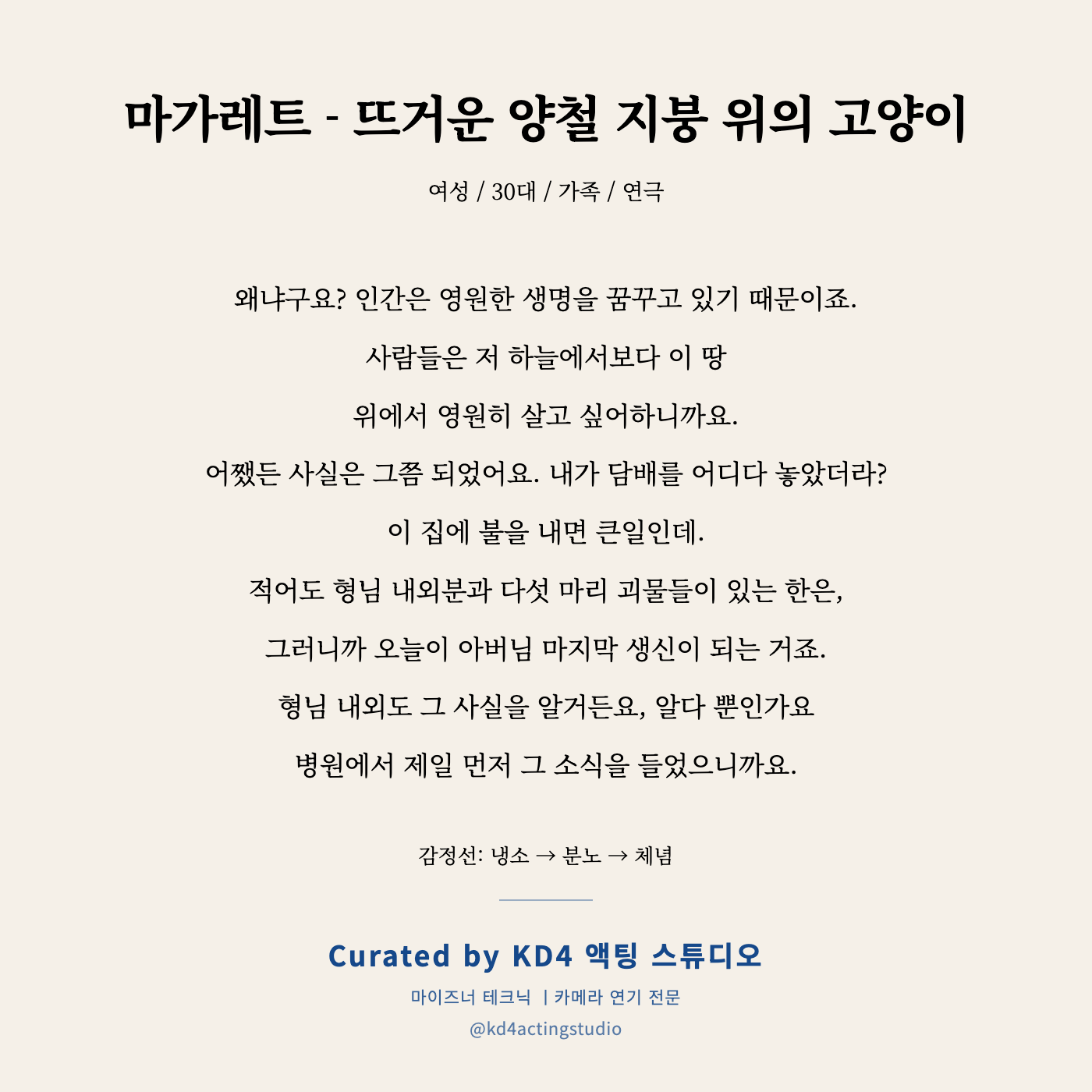 마가레트 - 뜨거운 양철 지붕 위의 고양이 독백 카드